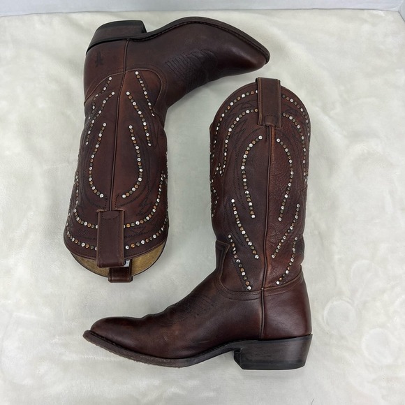 Frye Billy Studded Leather Cowboy Boots Women's Western Festival Brown Sz 6B - Picture 10 of 16